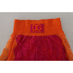 Dolce & Gabbana Pink Orange Lace Cotton High Waist Shorts PAN74576- 40