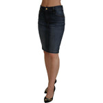 Fiorucci Dark Blue Washed Mid Waist Pencil Cut Denim Skirt SKI1327- 40