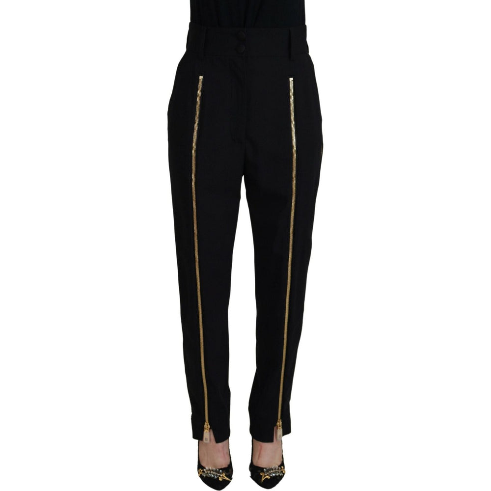 Dolce & Gabbana Black Wool High Waist Tapered Pants PAN74193- 40