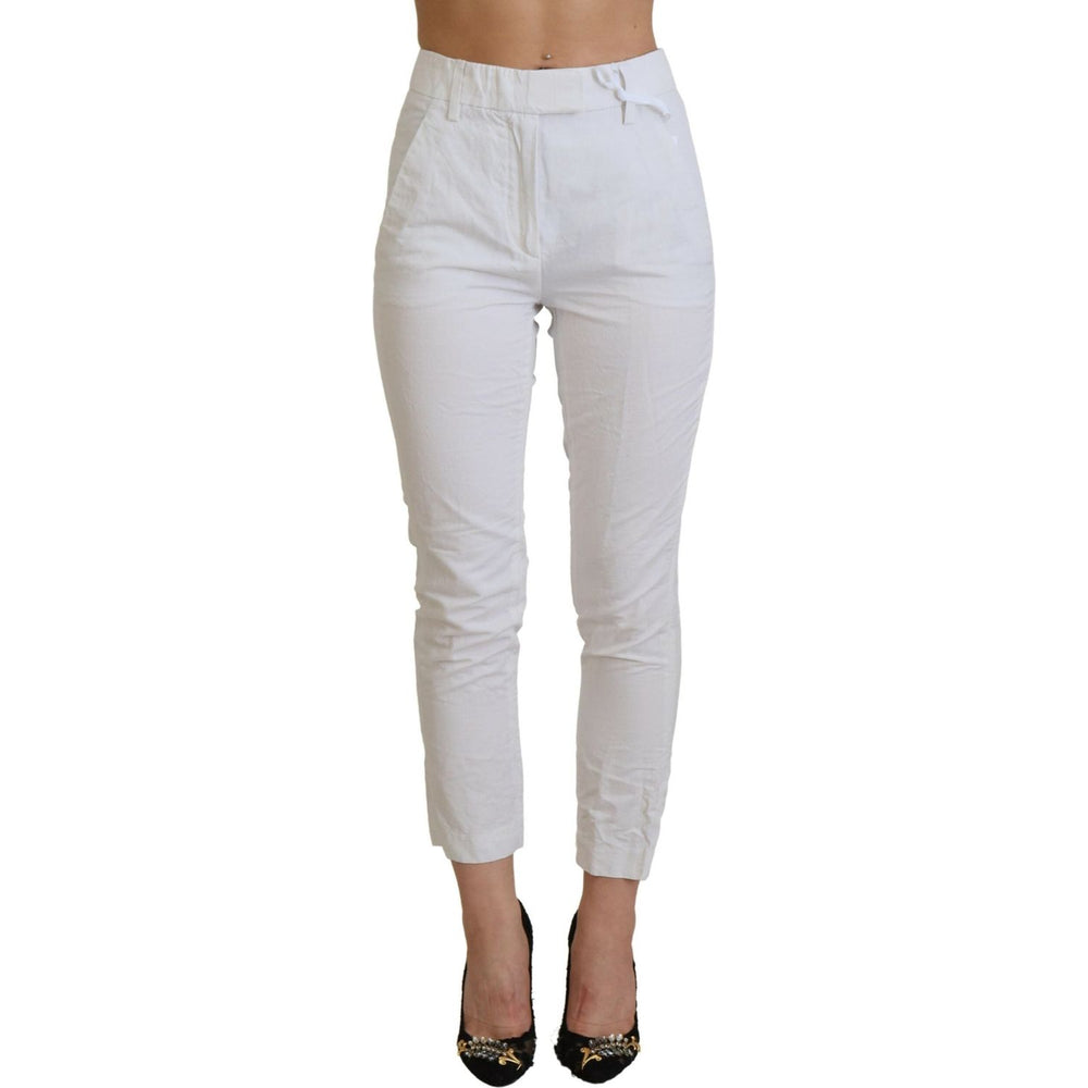 Dondup White High Waist Tapered Women Pants PAN71124-38