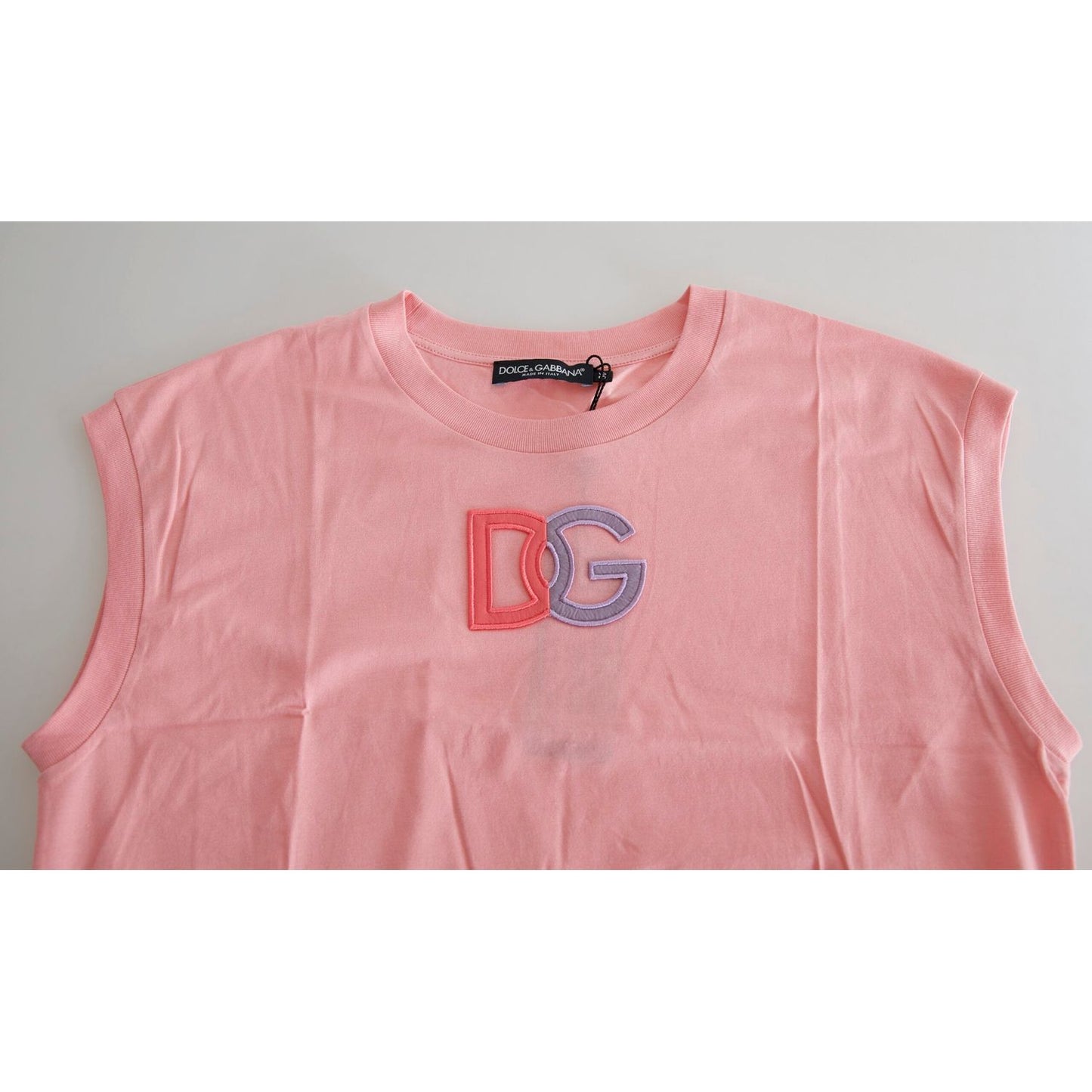 Dolce & Gabbana Pink Cotton DG Logo Crew Neck Tank T-shirt TSH83149-36