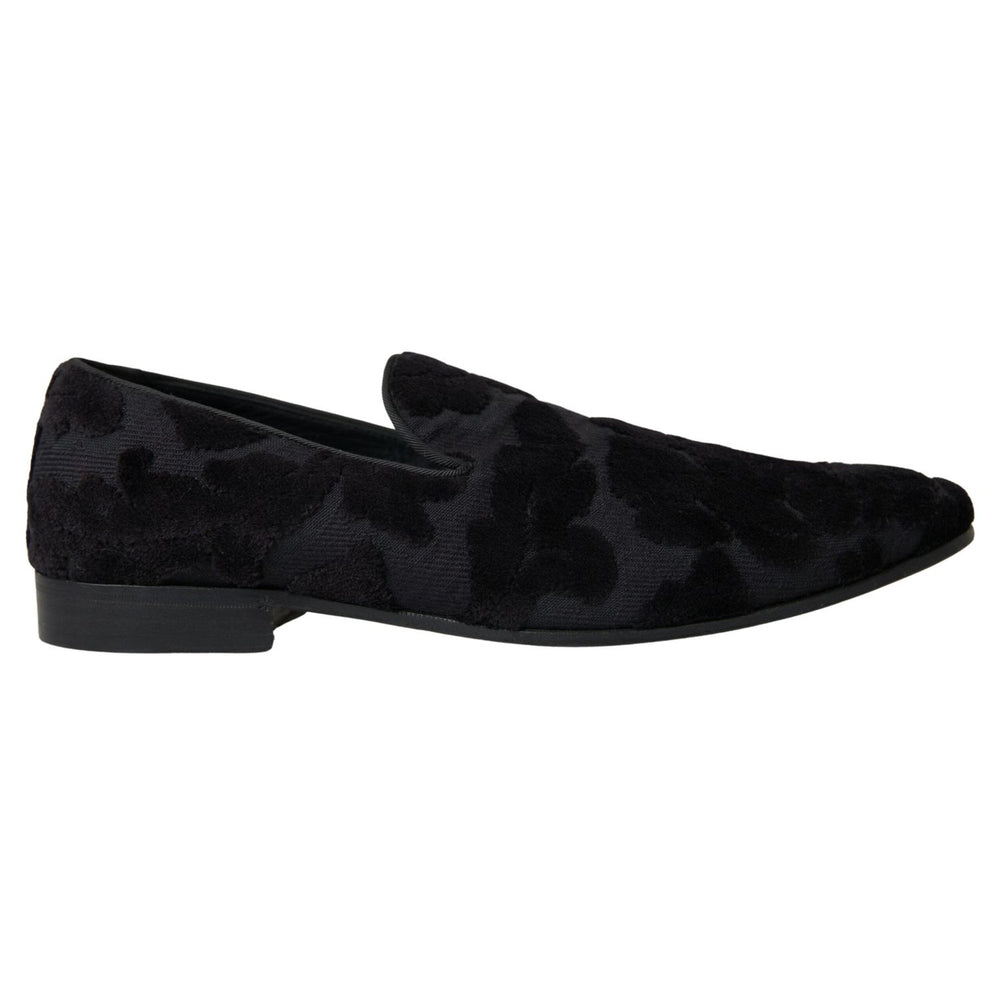 Dolce & Gabbana Black Brocade Loafers Formal Shoes MV5114-44