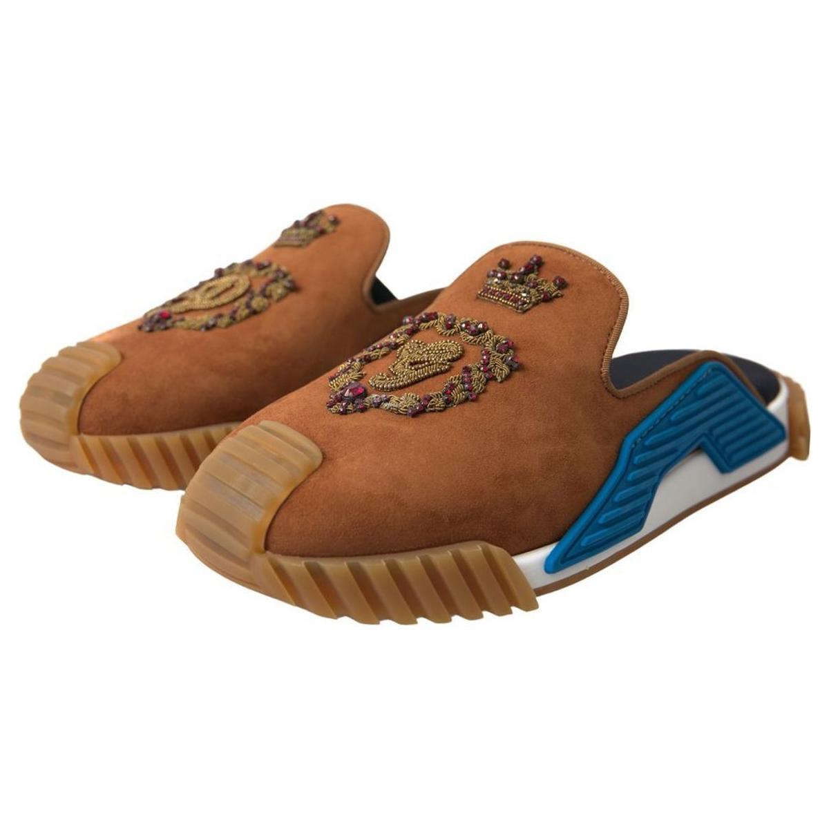 Dolce & Gabbana Brown Suede Crown Logo NS1 Slides Sandals MV5082-39