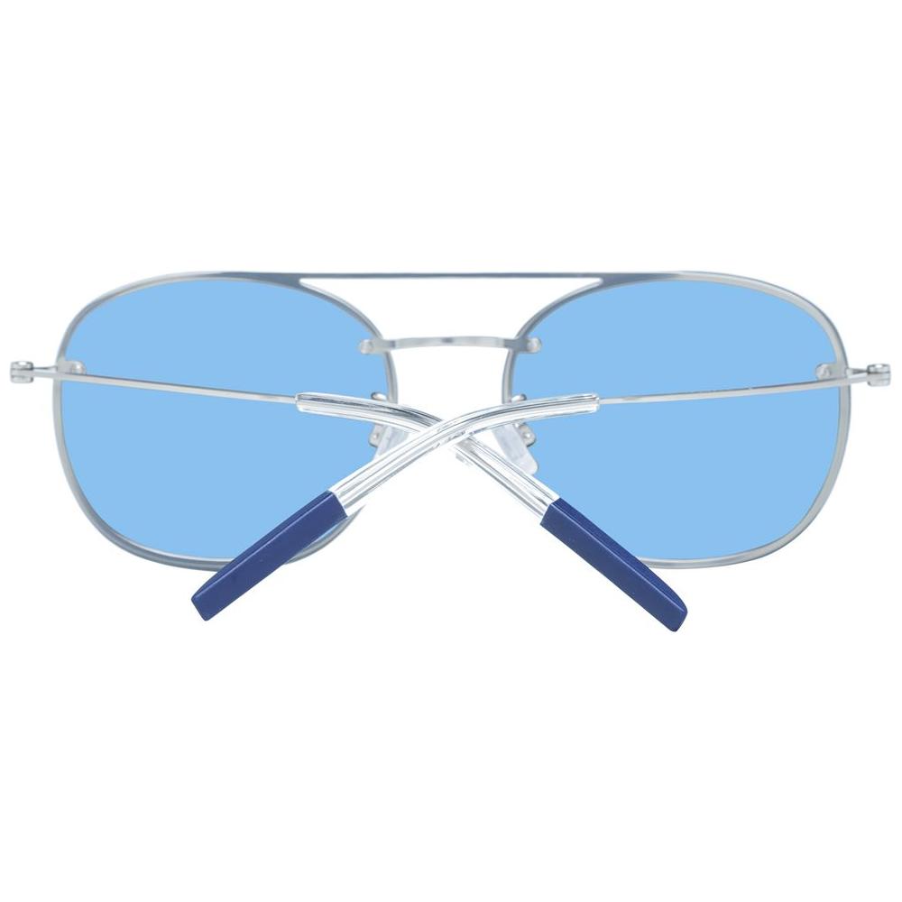 Tommy Hilfiger blue unisex sunglasses with round lenses, full-rim frame. Metal and plastic construction, 100% UV protection, size 57mm.