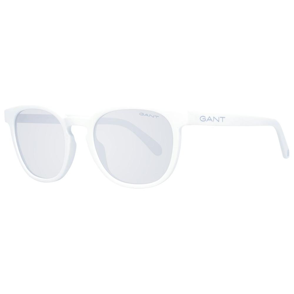 Gant white men's sunglasses with mirrored gradient grey lenses, half-rim round plastic frame, 53mm lens width, UVA & UVB protection.
