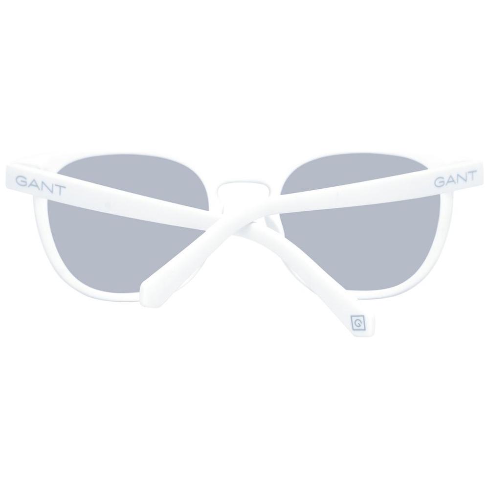 Gant white men's sunglasses with mirrored gradient grey plastic lenses, half-rim white plastic frame, 100% UVA UVB protection, round style.