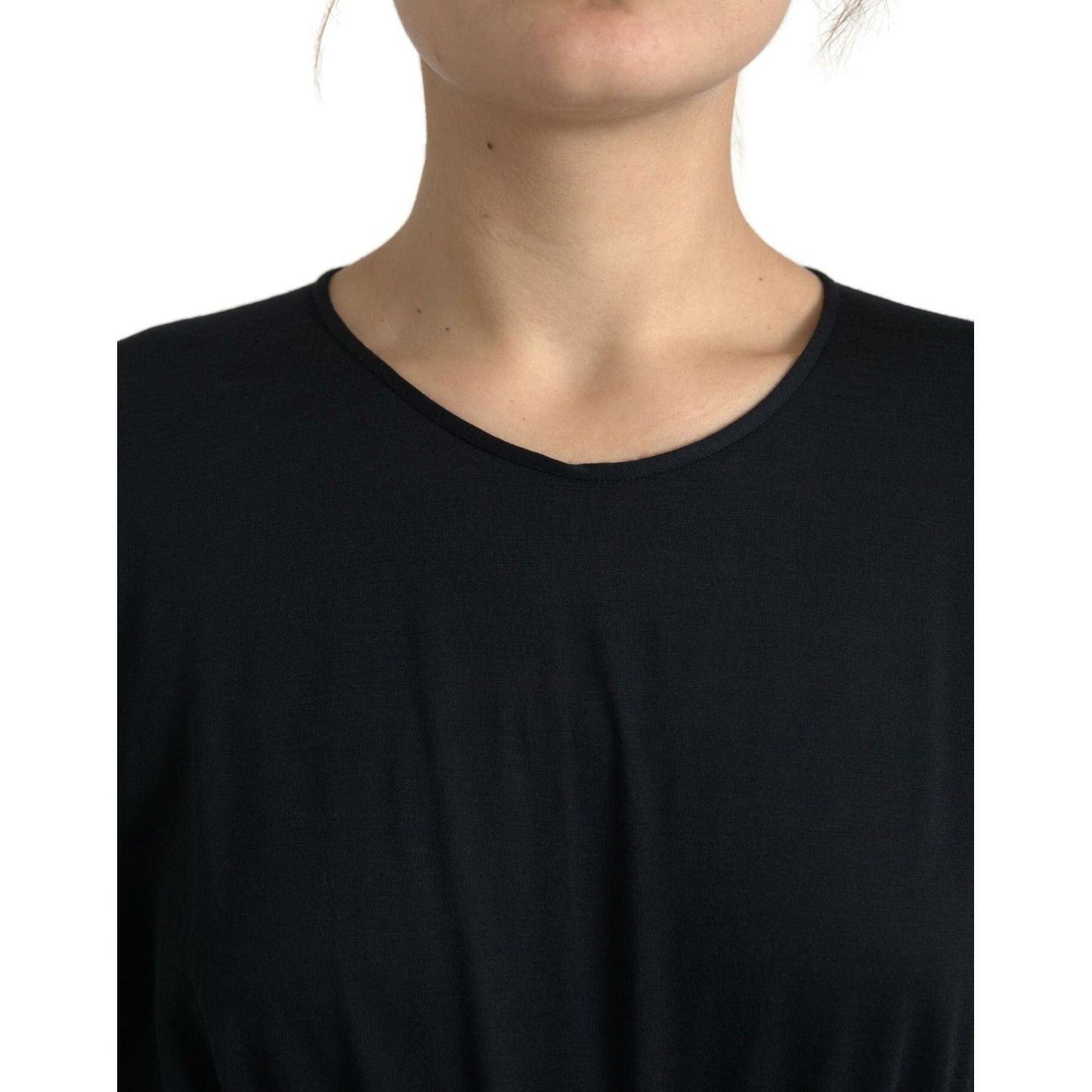 Dolce & Gabbana Black Wool Wrap Sheath Midi Gown Dress DR28895-44