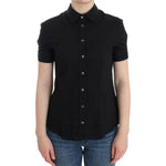John Galliano Elegant Black Cotton Stretch Shortsleeve Blouse John Galliano Tan