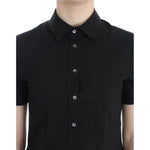 John Galliano Elegant Black Cotton Stretch Shortsleeve Blouse John Galliano Black