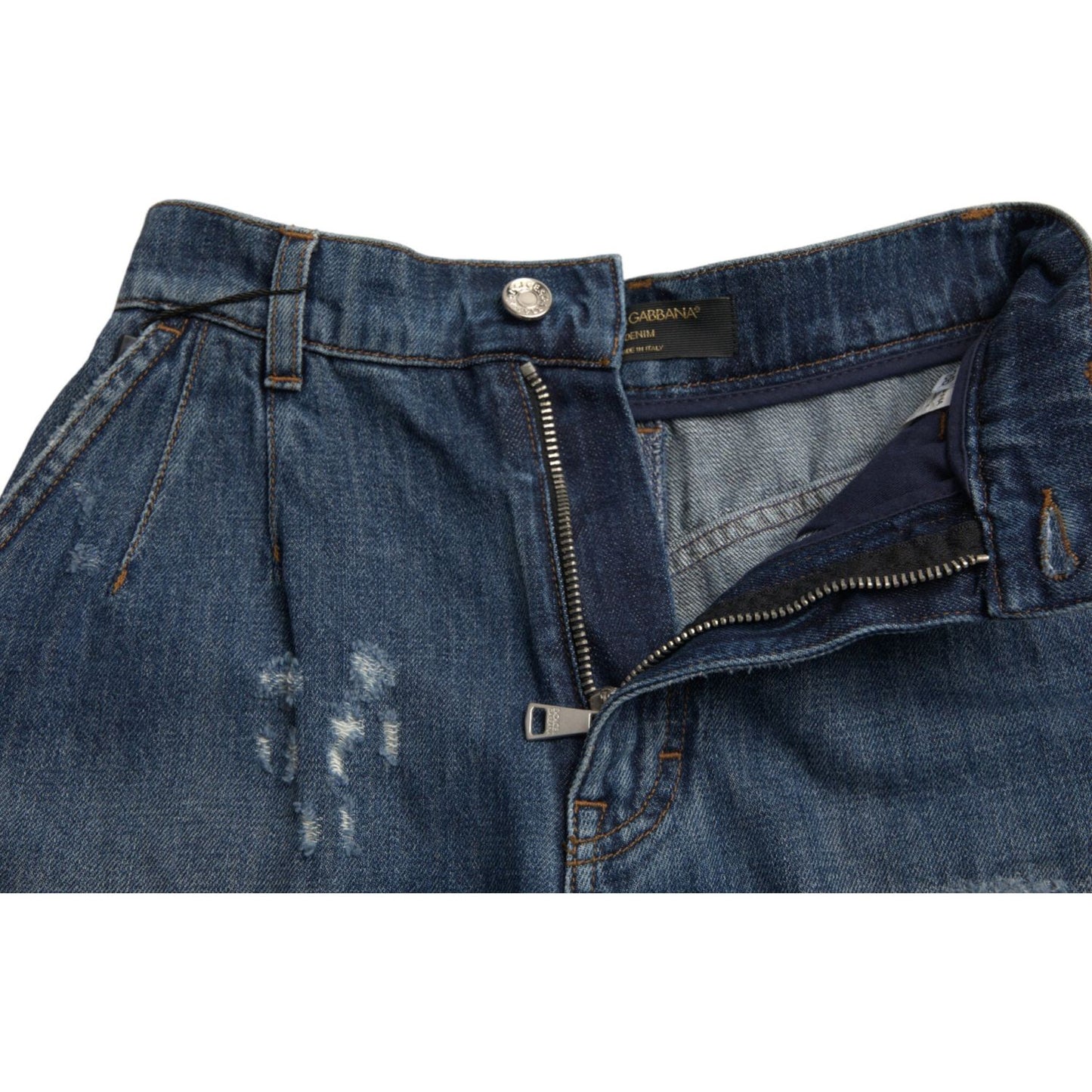 Dolce & Gabbana Blue Cotton High Waist Denim Hot Pants Shorts