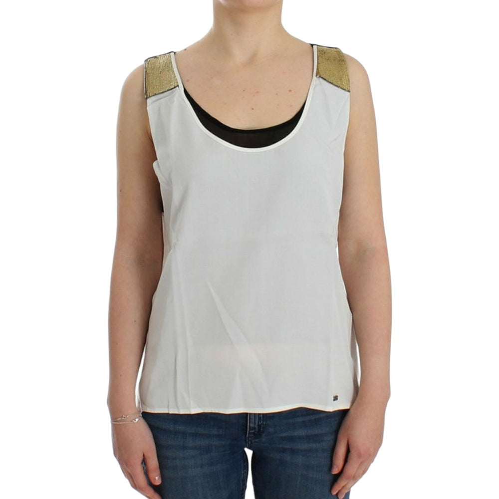 Costume National Elegant Monochrome Sleeveless Top with Gold Accents Costume National Gray