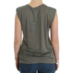 Costume National Chic Sleeveless Gray Top with Blue Detailing Costume National Dim Gray