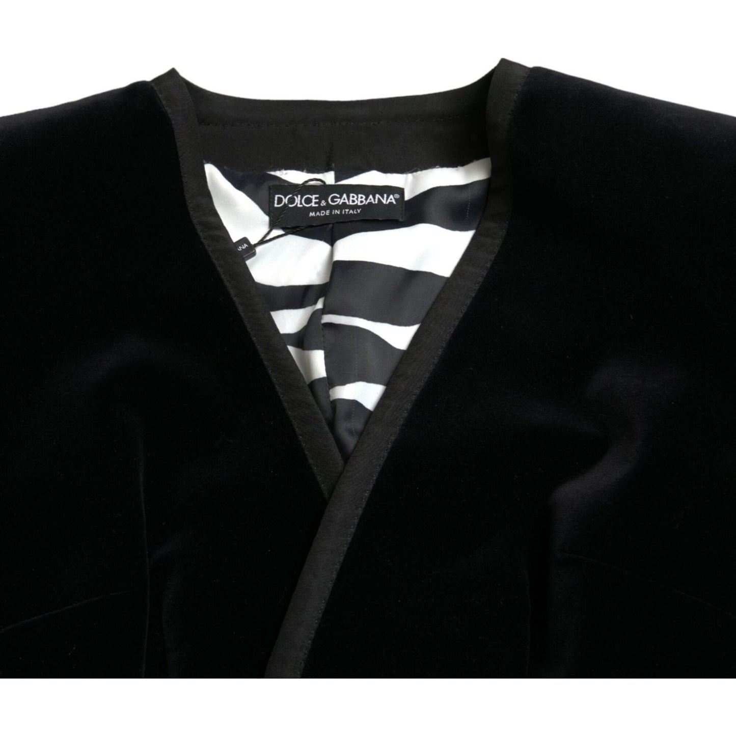 Dolce & Gabbana Black Velvet Cotton Double Breasted Jacket JKT3735-40