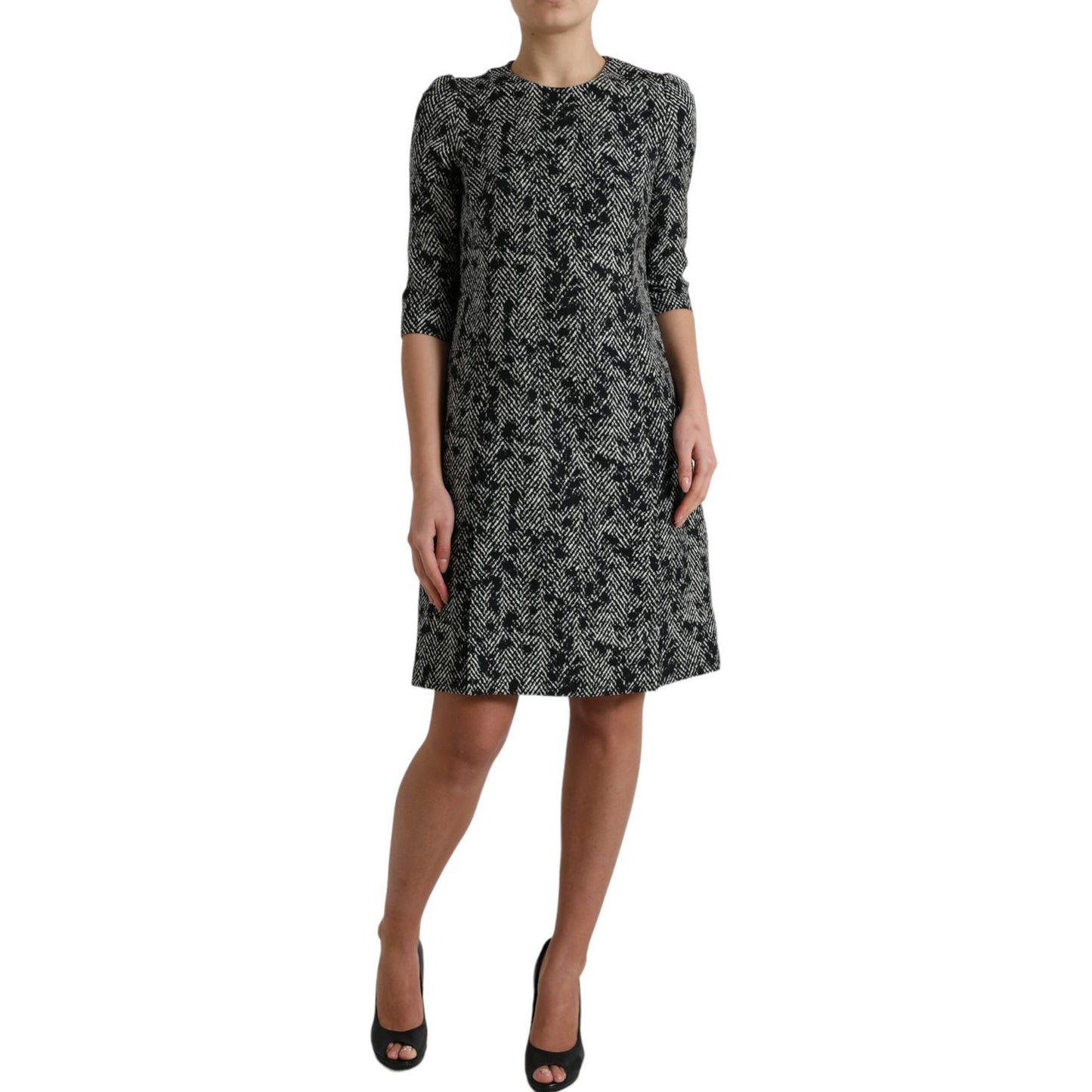 Dolce & Gabbana Black Chevron Polyester Shift Mini Dress DR28984-40