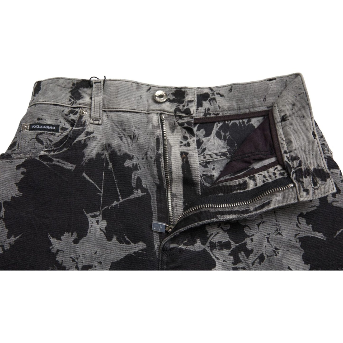 Dolce & Gabbana Black Gray Lace Cotton High Waist Denim Mini Skirt SKI1943-40