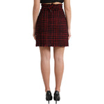 Dolce & Gabbana Black Red Cotton High Waist Tartan Tweed Mini Skirt SKI1956-40
