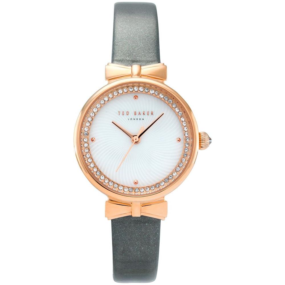 Ted Baker Rose Gold Women's Watch, Quartz Analog, Rhine Stone, Stainless Steel Case, Grey Leather Strap, Fashion Style