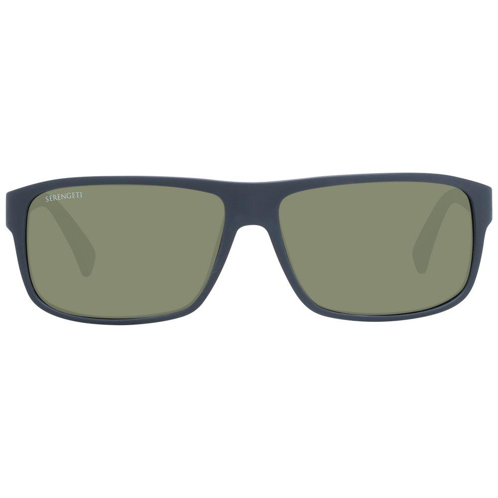 Serengeti Gray Unisex Sunglasses with photochromatic polarized green lenses, full-rim plastic frame, 100% UV protection.