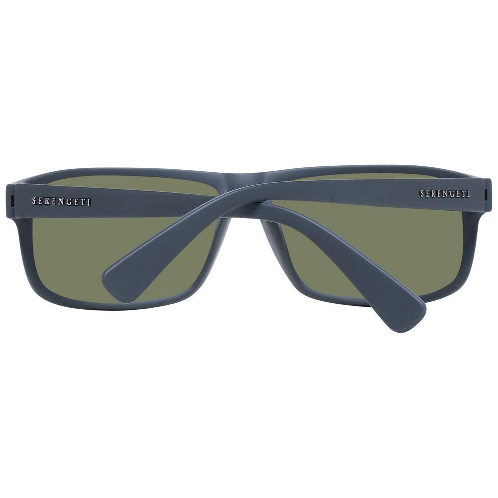 Serengeti Gray Unisex Sunglasses with photochromatic polarized lenses, full-rim plastic frame, rectangle style, 100% UVA/UVB protection.