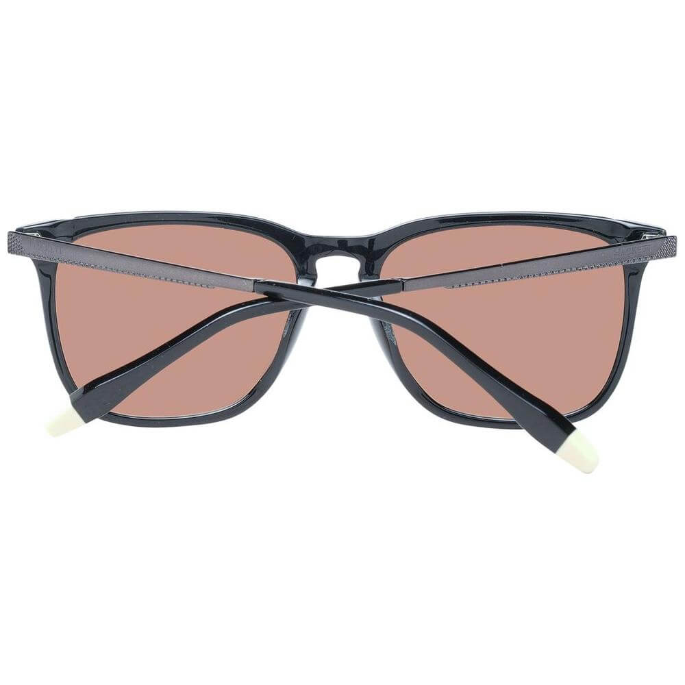 Hackett black acetate men's sunglasses with brown lenses, full-rim square style, 100% UVA & UVB protection, size 54-17-145.