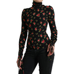 Dolce & Gabbana Black Rose Print Turtle Neck Blouse Top TSH84235-40