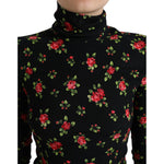 Dolce & Gabbana Black Rose Print Turtle Neck Blouse Top TSH84235-40
