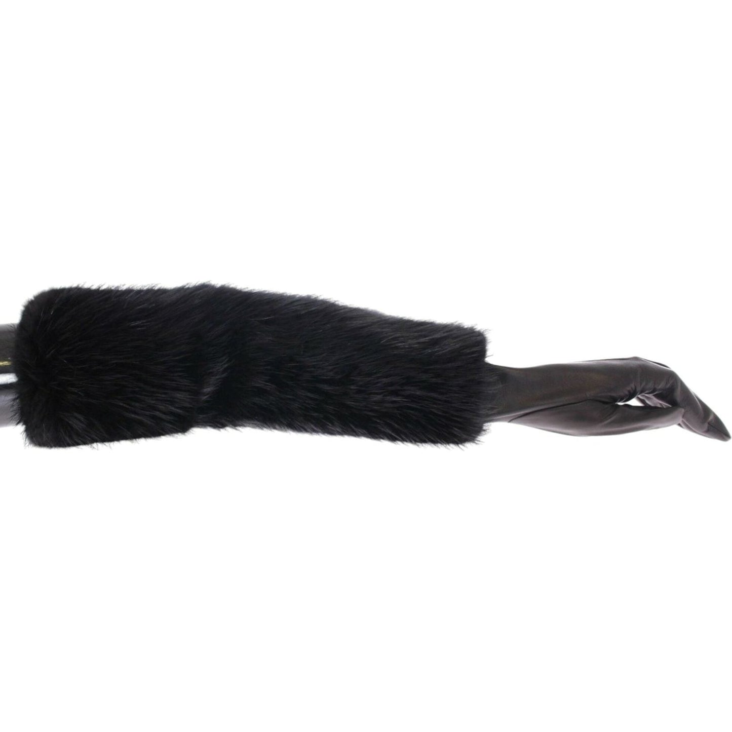 Dolce & Gabbana Black Beaver Fur Lambskin Leather Elbow Gloves MOM11432-1