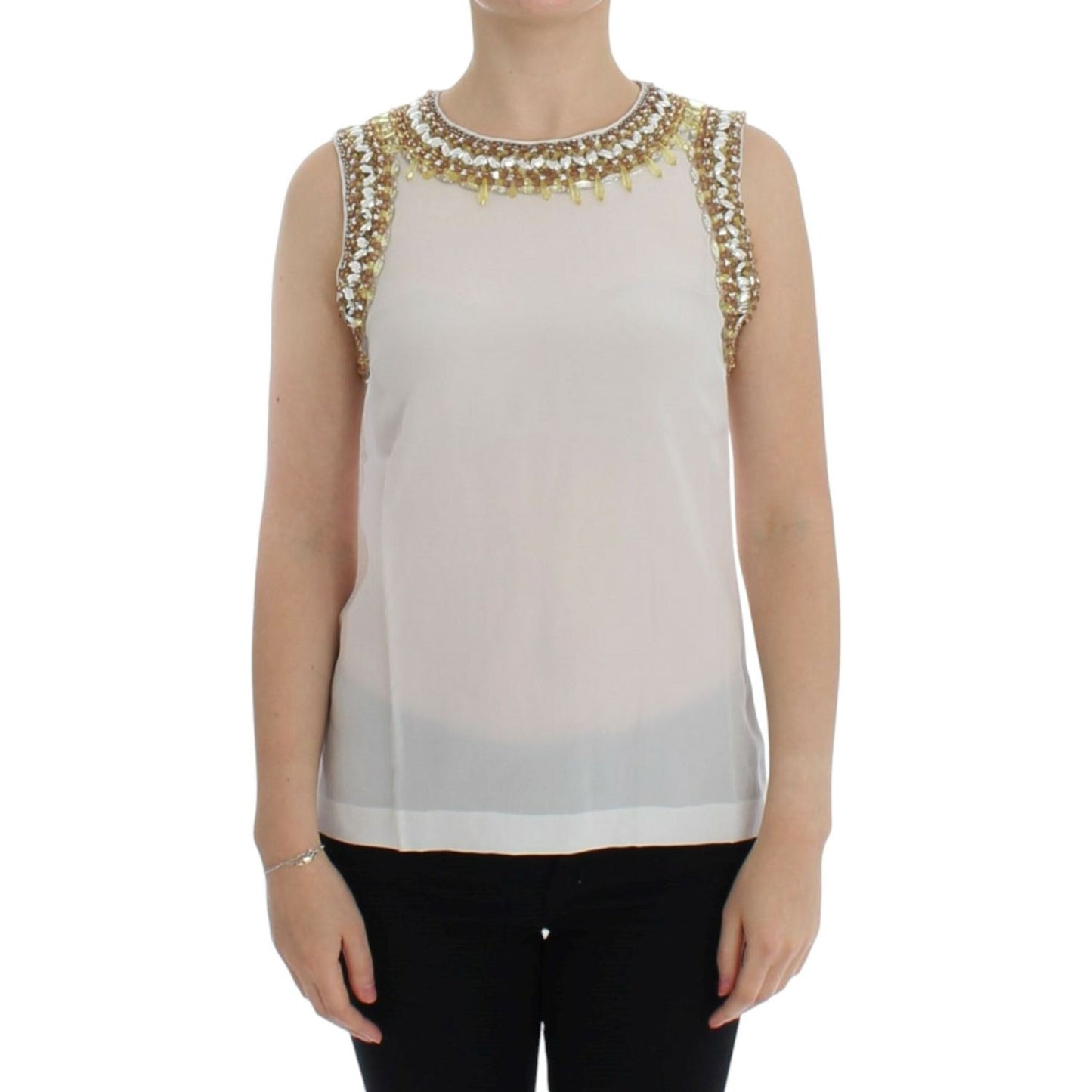 Dolce & Gabbana White crystal embellished tank top SIG13303-1