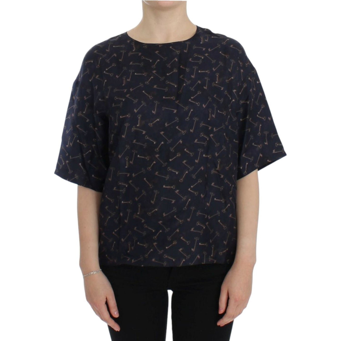Dolce & Gabbana Blue gold key print silk blouse SIG13321-1