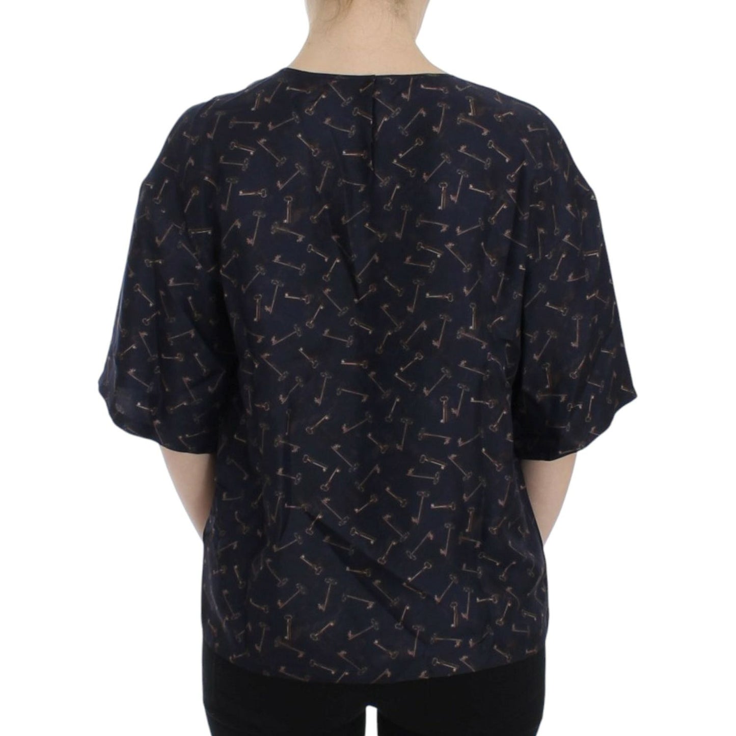 Dolce & Gabbana Blue gold key print silk blouse SIG13321-1