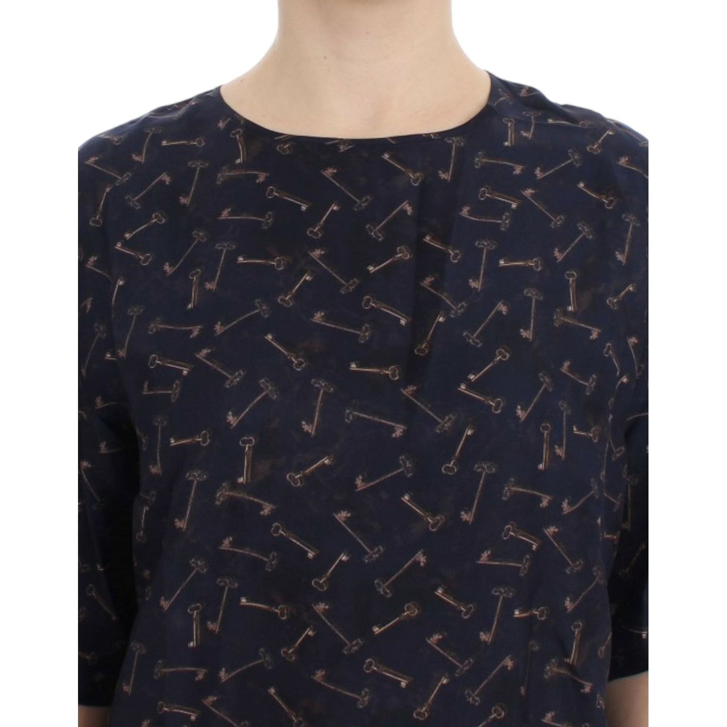 Dolce & Gabbana Blue gold key print silk blouse SIG13321-1