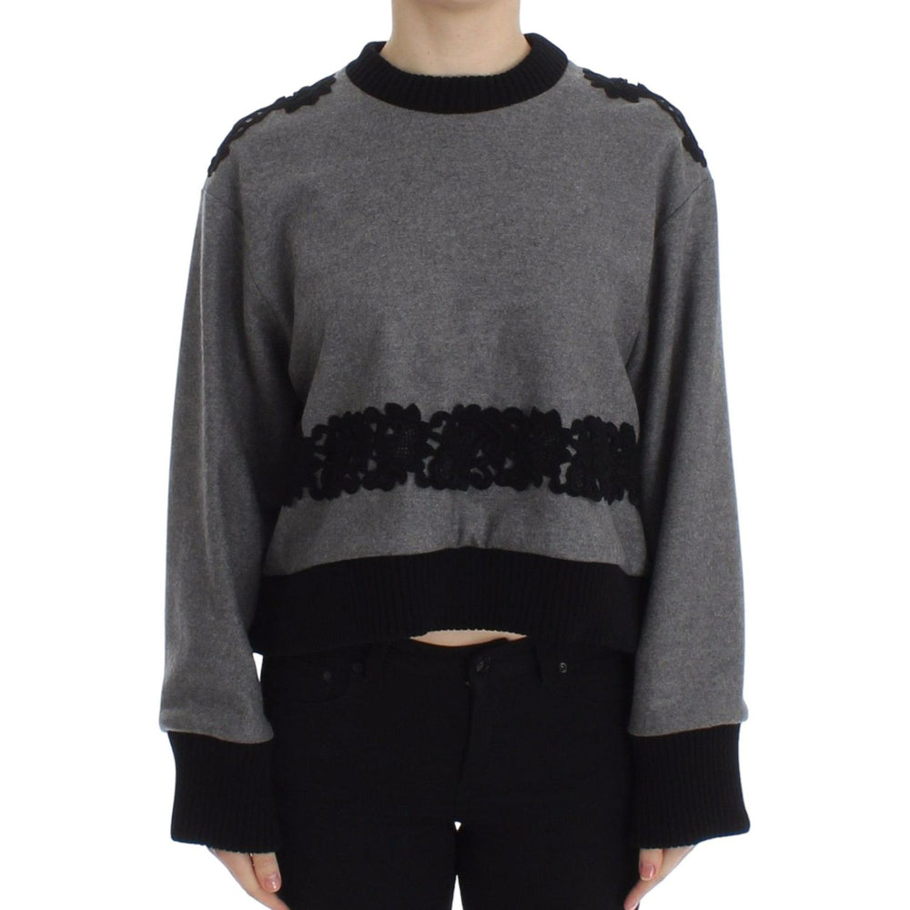 Dolce & Gabbana Gray Black Lace Wool Cashmere Sweater SIG13181-1