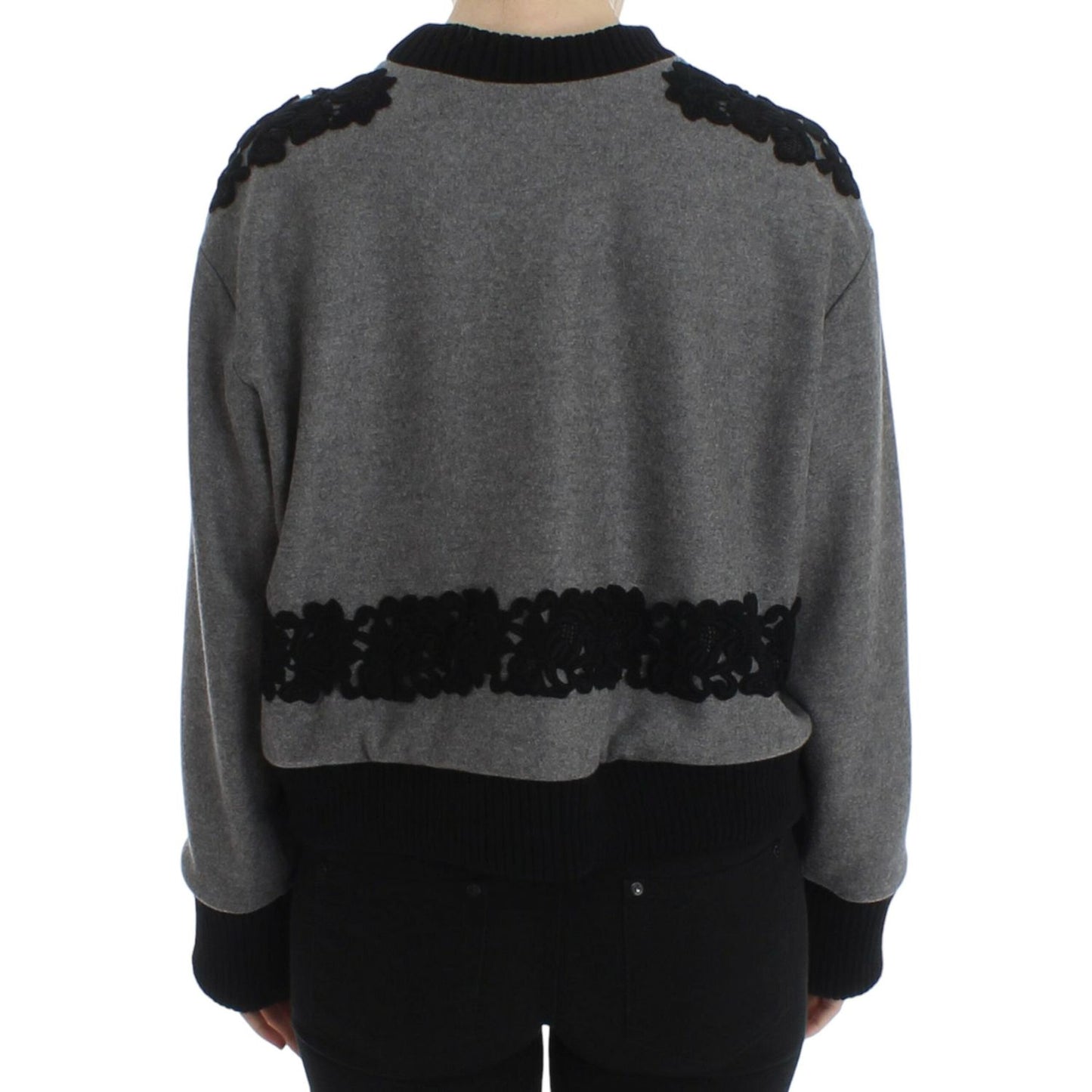 Dolce & Gabbana Gray Black Lace Wool Cashmere Sweater SIG13181-1