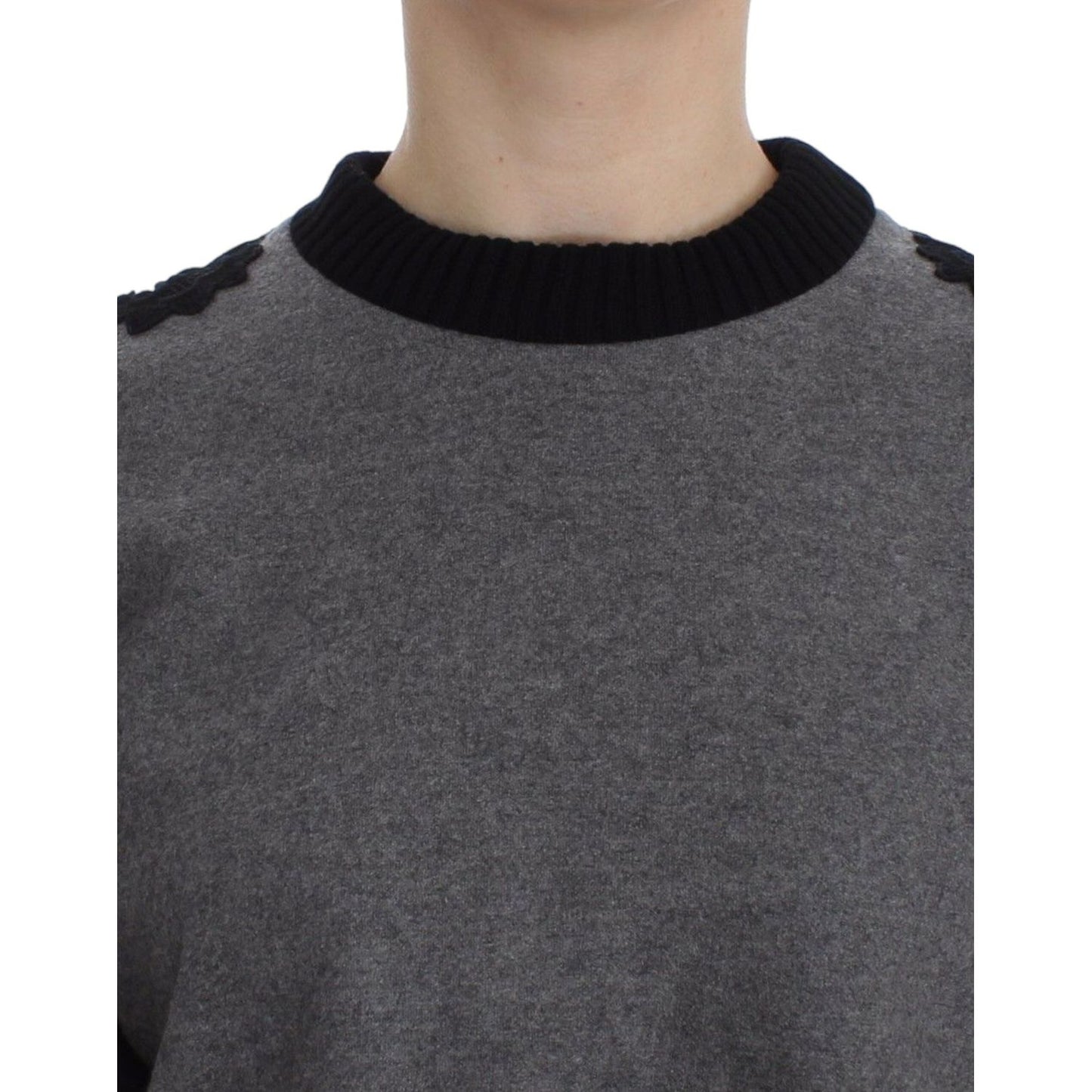 Dolce & Gabbana Gray Black Lace Wool Cashmere Sweater SIG13181-1