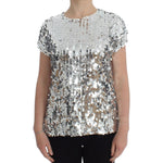 Dolce & Gabbana Silver Sequined Crewneck Blouse T-shirt Top SIG13202-2