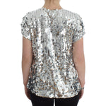 Dolce & Gabbana Silver Sequined Crewneck Blouse T-shirt Top SIG13202-2