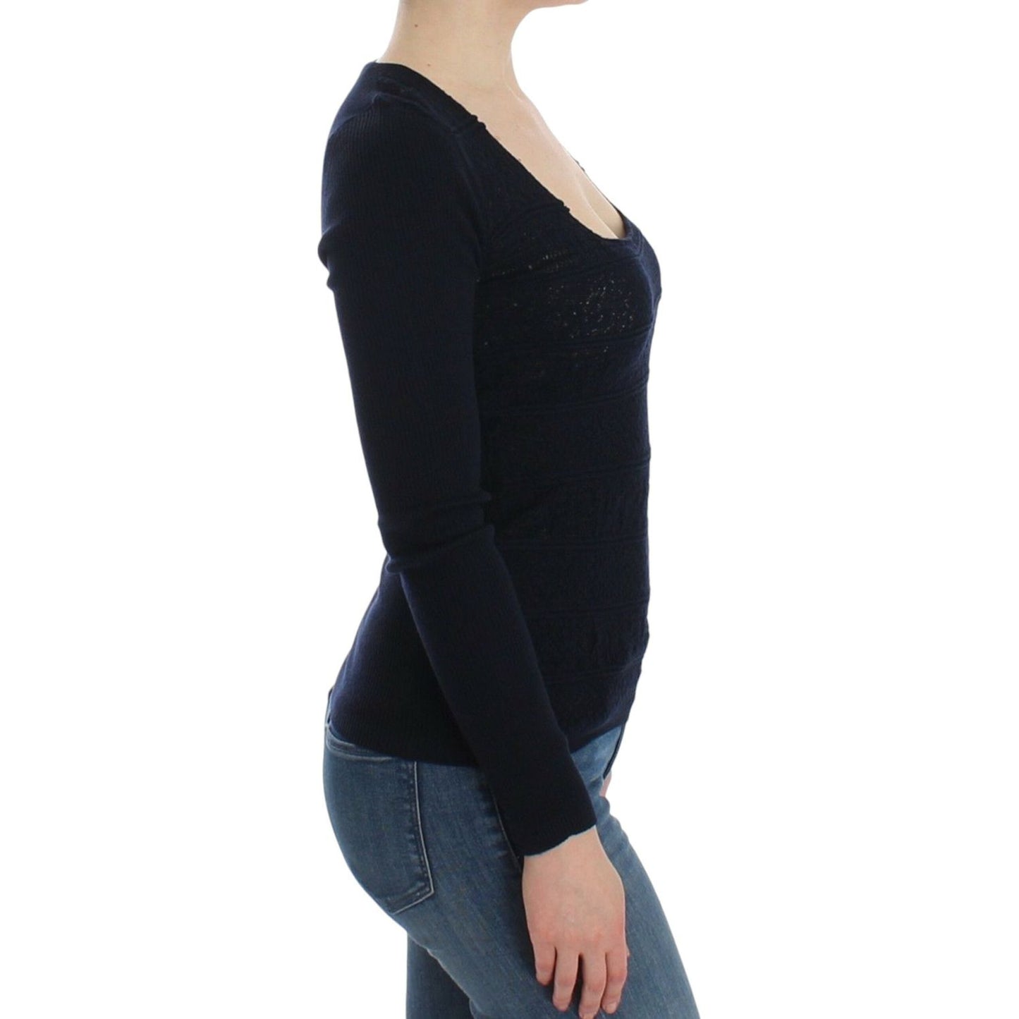 Ermanno Scervino Blue Knitted Wool Stretch Sweater Top SIG12582-2