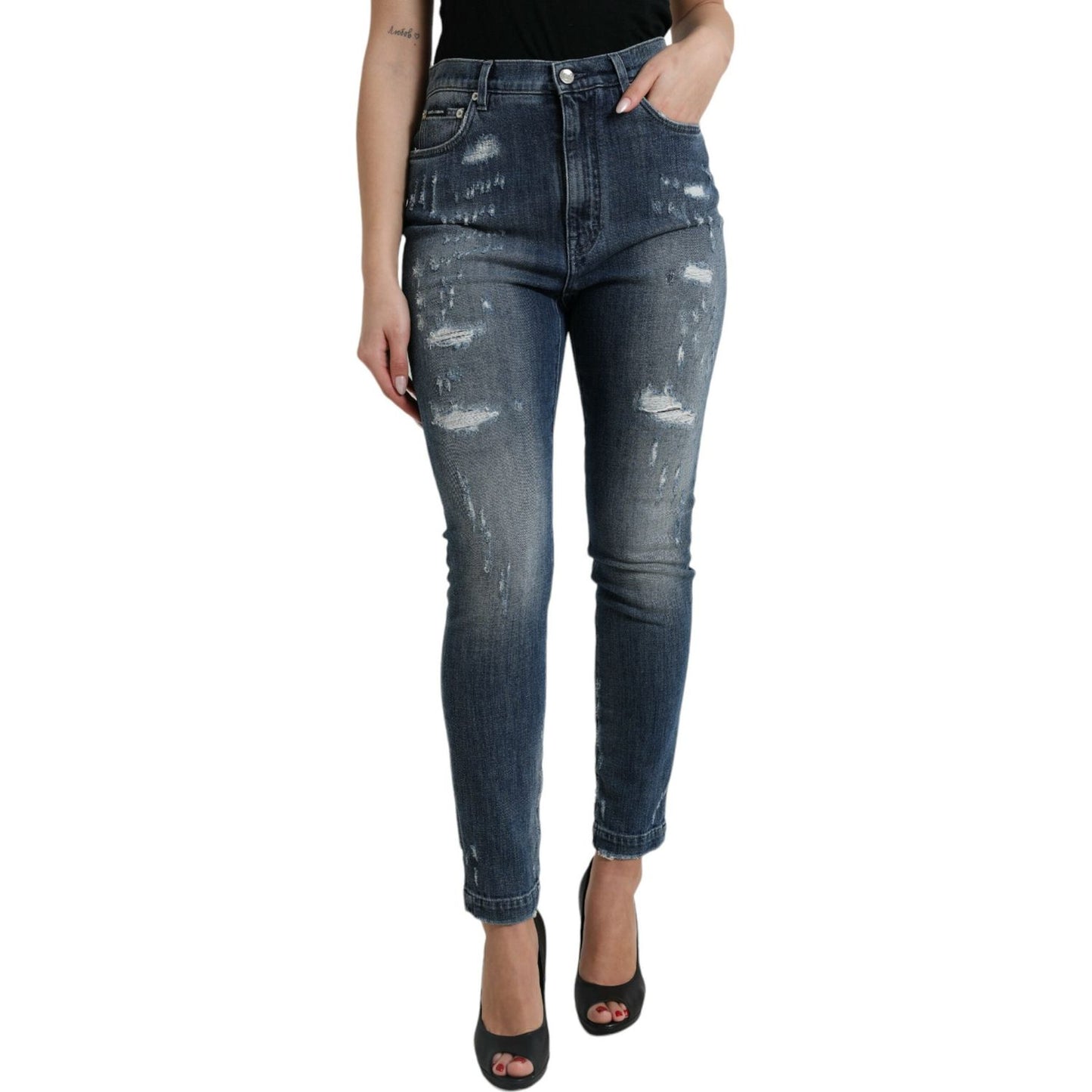 Dolce & Gabbana Dark Blue Distressed GRACE Skinny Denim Jeans PAN75008-40