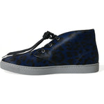 Dolce & Gabbana Blue Calfskin Leopard Mid Top Sneakers Shoes MV5435-43