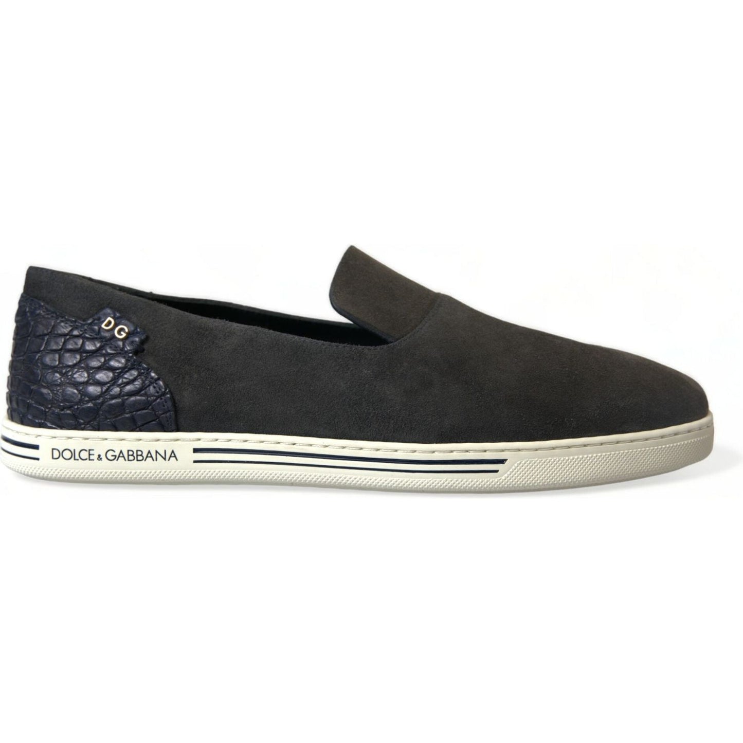 Dolce & Gabbana Blue Suede Caiman Men Loafers Slippers Shoes MV5352-41