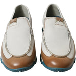Dolce & Gabbana White Brown Leather Slip On Men Moccasin Shoes MV5373-39