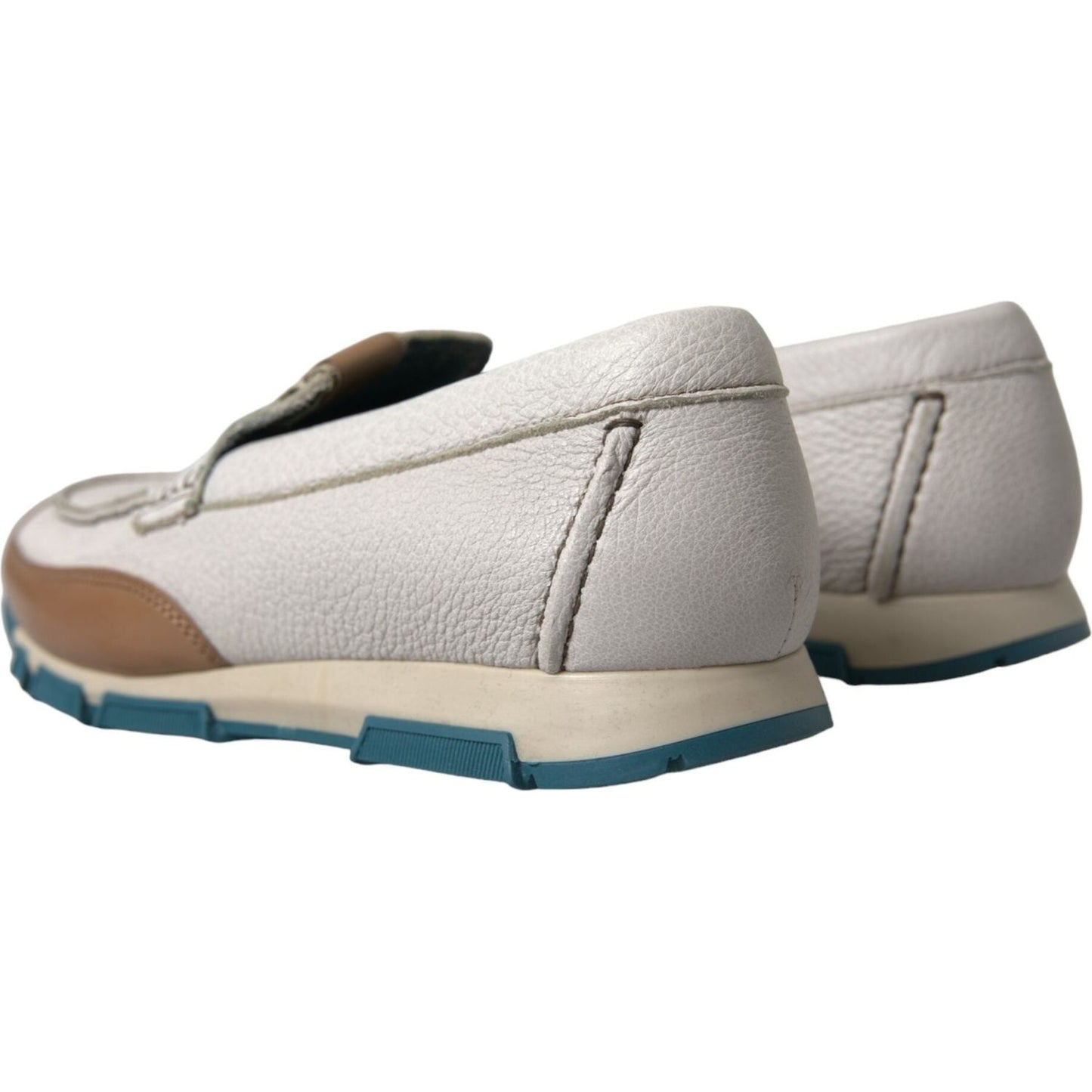 Dolce & Gabbana White Brown Leather Slip On Men Moccasin Shoes MV5373-39