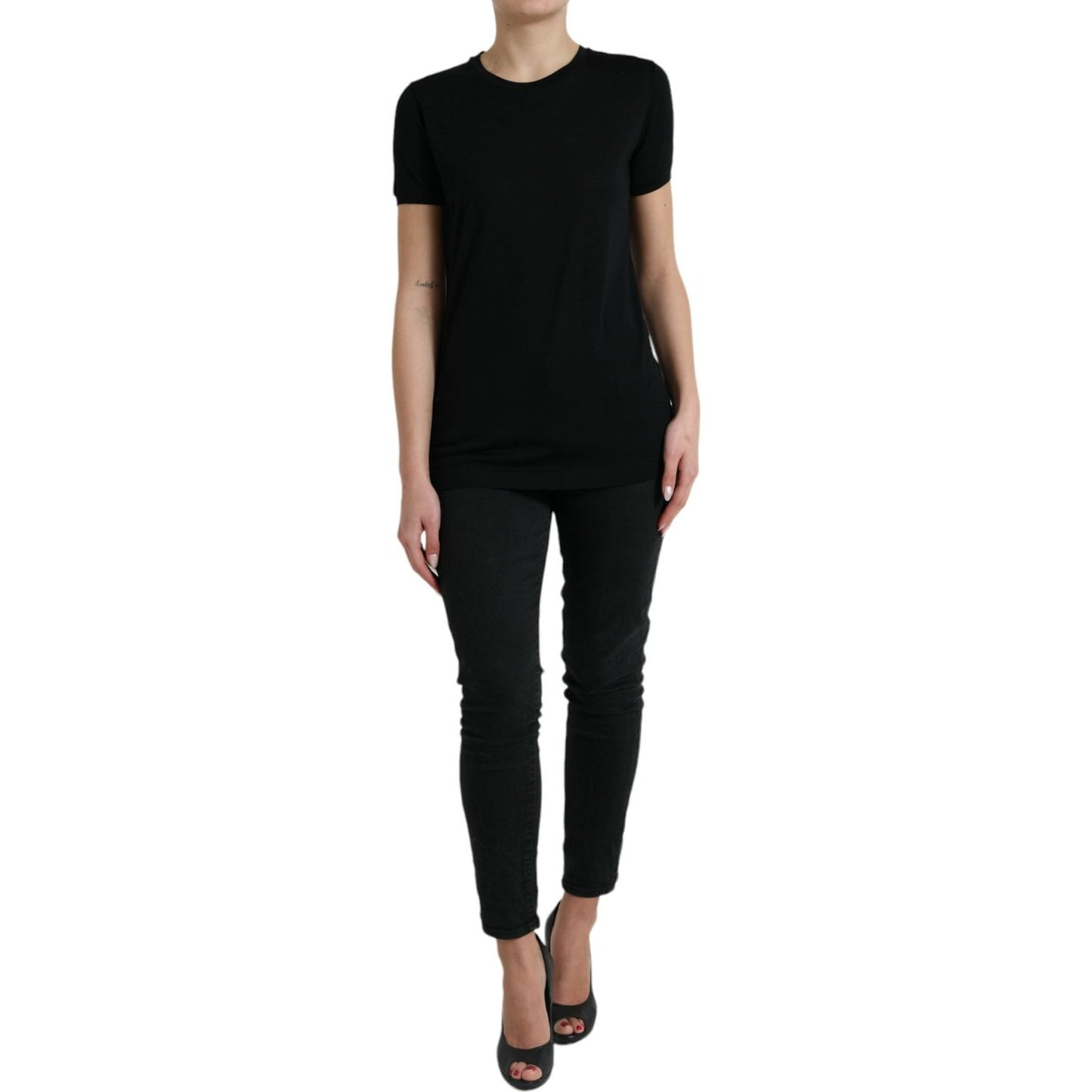 Dolce & Gabbana Black Wool Short Sleeves Crewneck Top T-shirt TSH84260-42