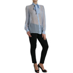Dolce & Gabbana Blue Long Sleeves Ascot Collar Blouse Top TSH84308-46