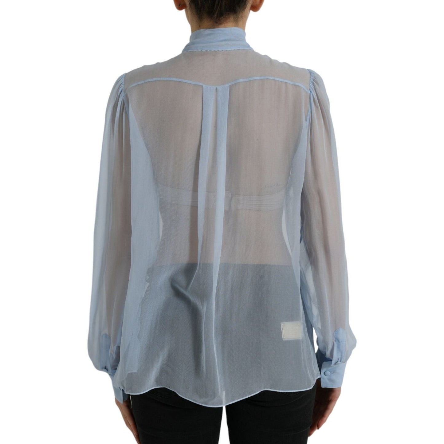 Dolce & Gabbana Blue Long Sleeves Ascot Collar Blouse Top TSH84308-46