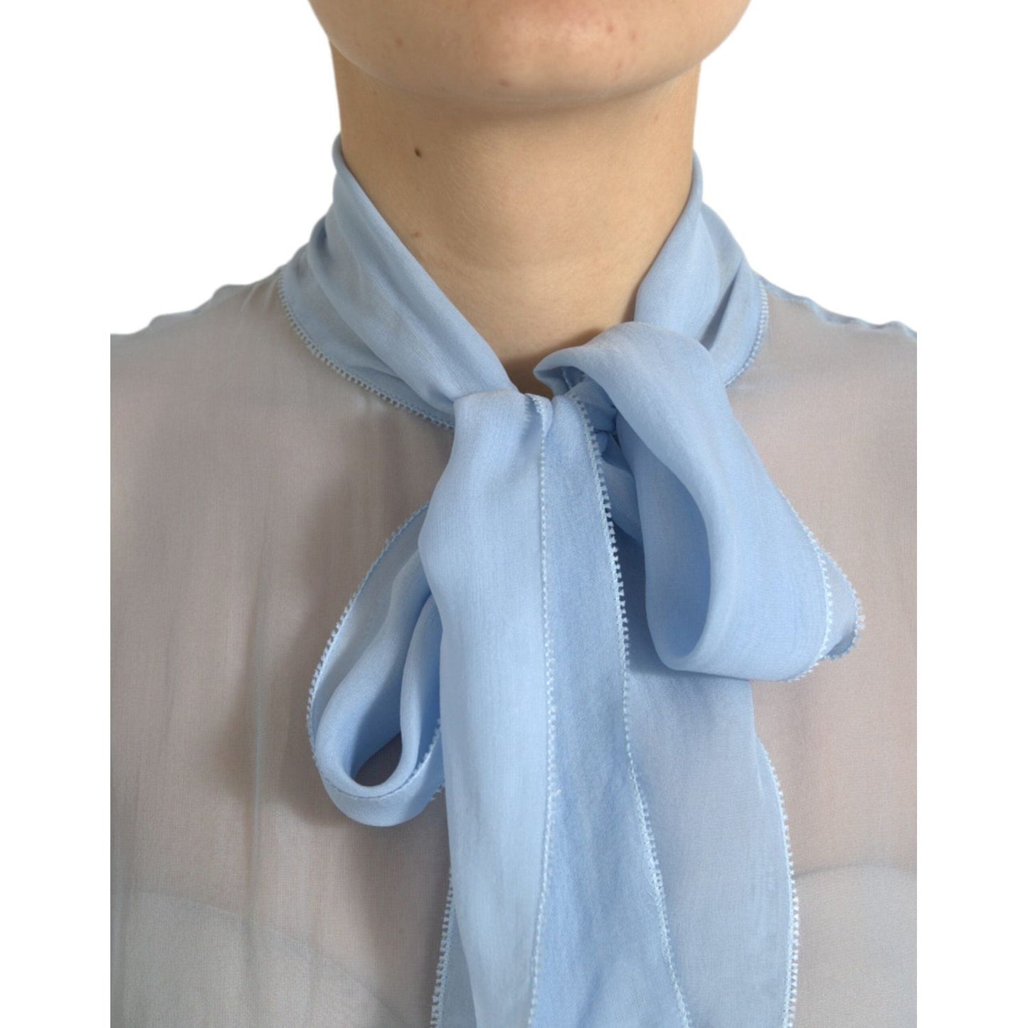 Dolce & Gabbana Blue Long Sleeves Ascot Collar Blouse Top TSH84308-46
