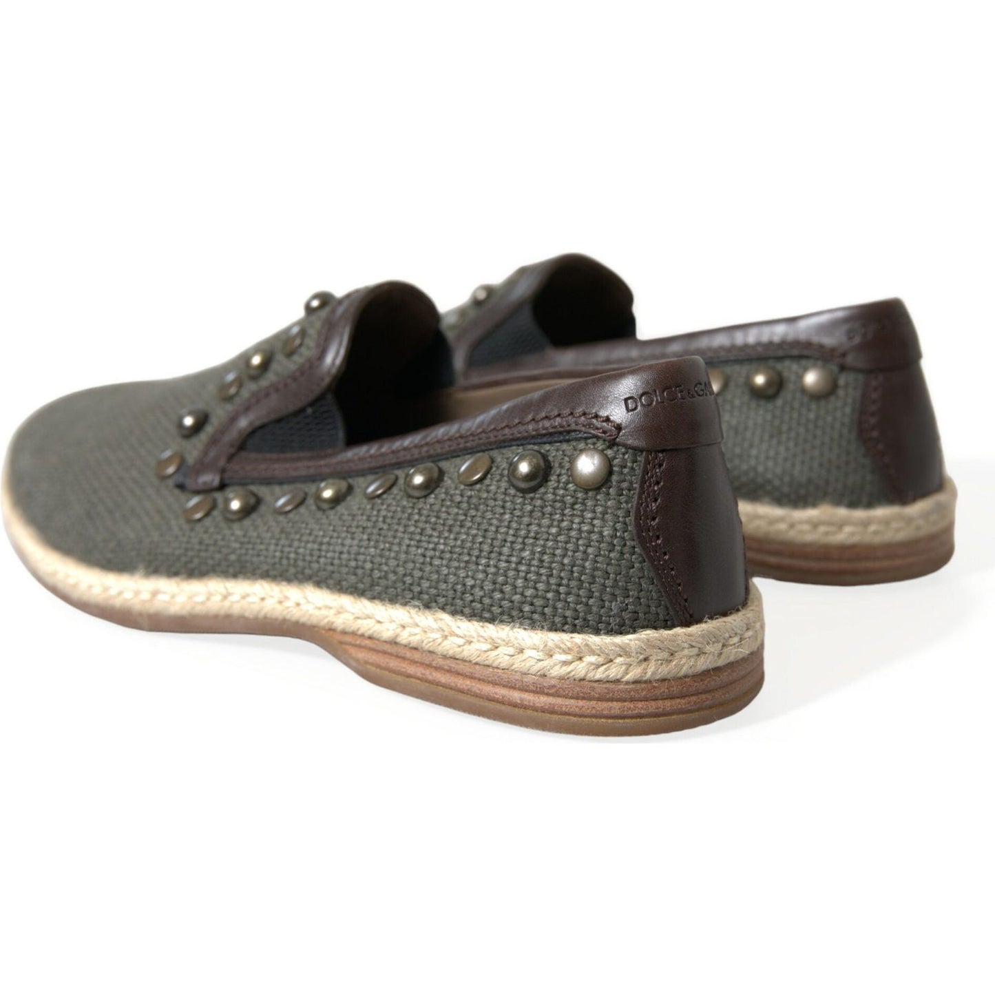 Dolce & Gabbana Gray Linen Leather Studded Loafers Shoes MV5586#2-40