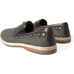 Dolce & Gabbana Gray Linen Leather Studded Loafers Shoes MV5586#2-40