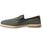 Dolce & Gabbana Gray Linen Leather Studded Loafers Shoes MV5586#2-40