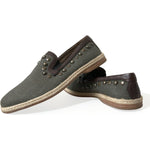 Dolce & Gabbana Gray Linen Leather Studded Loafers Shoes MV5586#2-40